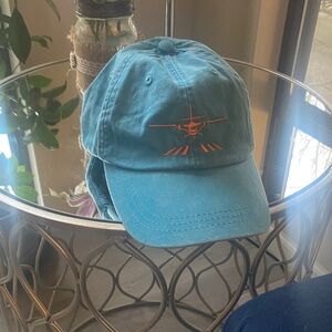 New Teal Baseball Cap with Orange Airplane Embroidery. St Barth